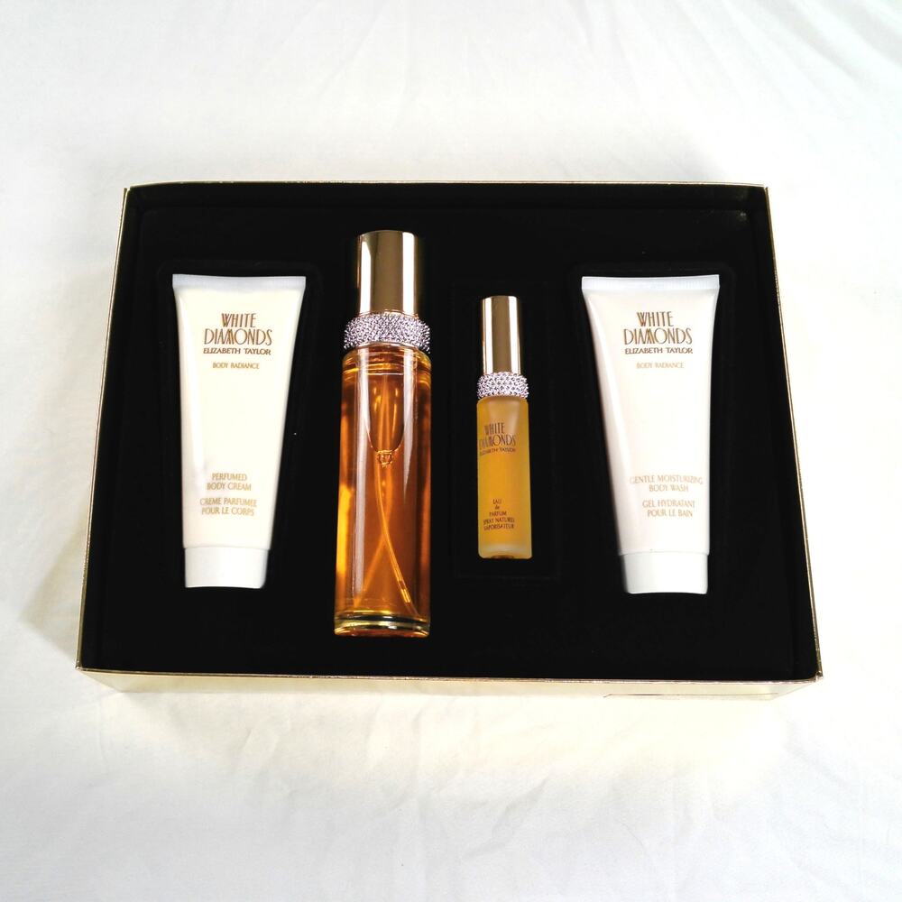 Elizabeth Taylor White Diamonds 4 Pc Fragrance Gift Set EDT Body Cream Wash